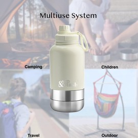 sip&stash Multiuse Drink and Store Leak-Proof Double-Walled Insulated Airtight Water Bottles with Two Storage compartments Stainless Steel Pastel Colors 946 ml (Buttercream White)