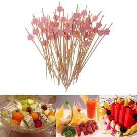 AKOAK 100 Counts Handmade 4.7" Pink Wintersweet Cocktail Sticks Sandwich Fruit Toothpicks Cocktail Picks Party Supplies