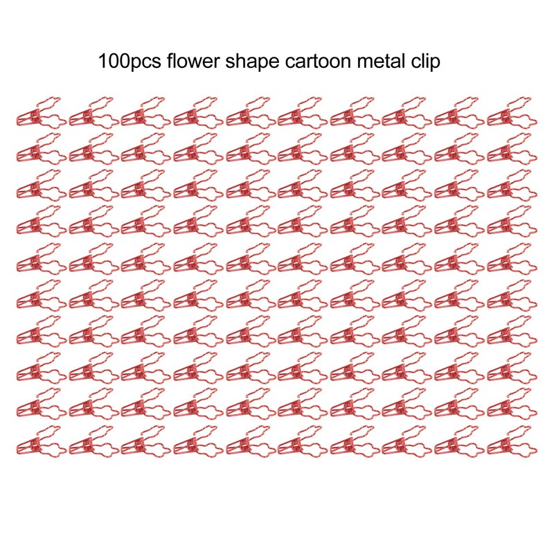 100pcs Binder Clips Flower Shape Hollow Long Tail Cartoon Metal