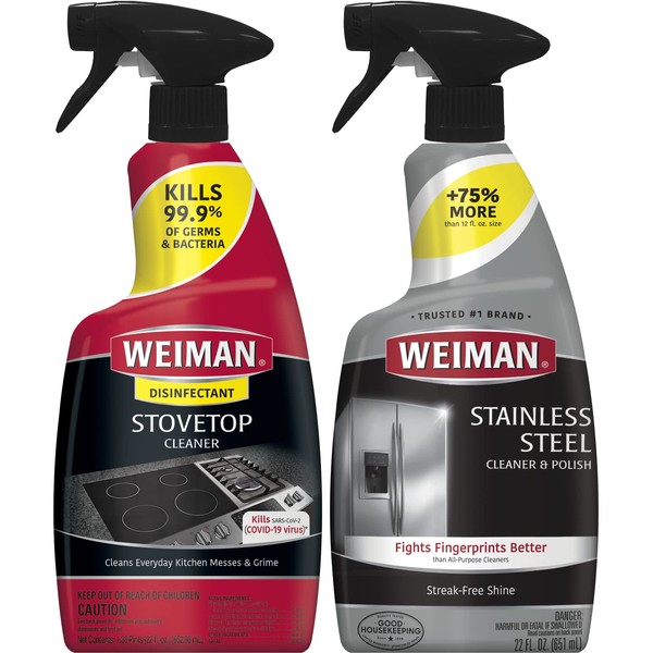 Weiman Disinfecting Stovetop Cleaner & Stainless Steel Cleaner - 22 Ounce - Daily Appliance Kitchen Cleaning Kit