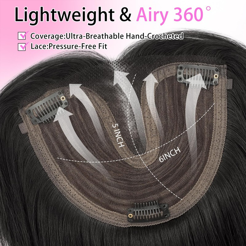 Hair Toppers for Women, 5x6 Inch Large Base Clip In,24