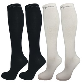 4 Pair (2 Black & 2 White) Extra Soft Small/Medium Compression Socks, Moderate/Medium Graduated Compression 15-20 mmHg. Therapeutic, Occupational, Travel & Flight Knee-High Hosiery for Women and Men.