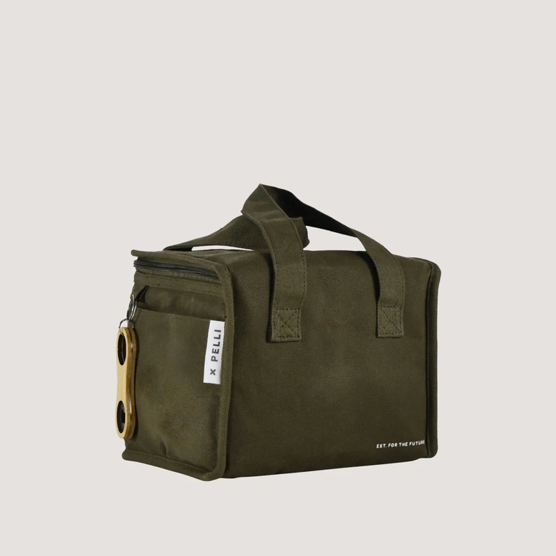 Pelli Lunch Squared Waxed Canvas Insulated Lunch Bag, Ginger