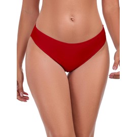 RELLECIGA Women's Low-Rise Bikini Bottoms, Red, Large