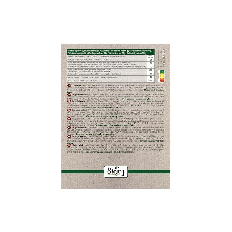 Biojoy Organic Date Sugar (500 g), Unrefined, Natural & No