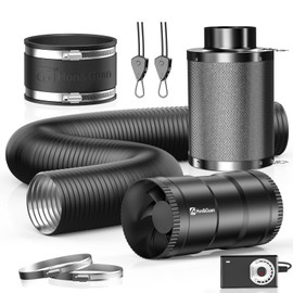 Hon&Guan 4" Air Filtration Kit: 4 Inch Inline Duct Fan with Speed Controller, 10" High Carbon Filter, 8 Ft Ducting & Rubber Coupler, Ventilation System for Grow Tents, Indoor Gardening, Hydroponics