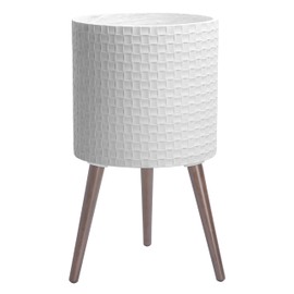 D'vine Dev 14 Inch Modern Geometric Tile Patterned Sleek Planter Pot with Stand, Indoor Outdoor Decorative Plant Holder, Matte White, 88-Z-D-1