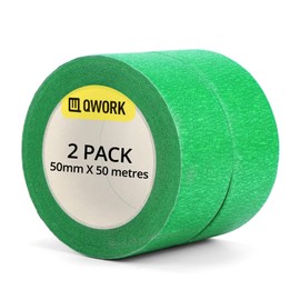QWORK® 2 Pack 50mm x 50m Green Masking Tape for Painting, Residue-Free Painters Tape for Edge Treatment Color Separation Crafts