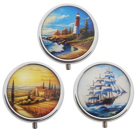 Set of 3 Pill Box Pill Box Pill Box (Landscape, Lighthouse, Ship)