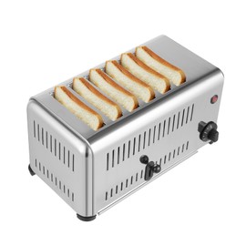 Kathring Slice Toaster, 6 Slices Commercial Toaster Stainless Steel Bread Baking Machine with Timing Function & Drawer-type Crumb Tray, for Home Restaurant Bakery, Silver