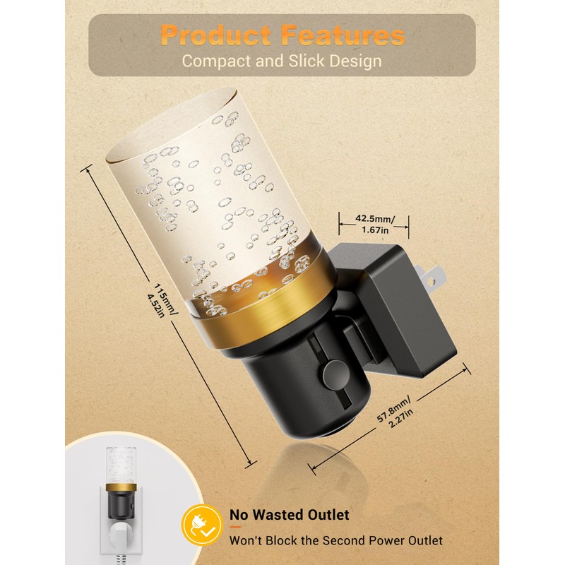 JandCase Night Light, Dimmable Night Lights Plug into Wall, Auto