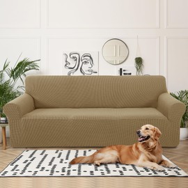 U-NICE HOME 4 Seater Stretch Couch Cover Sofa Cover Washable Sofa Slipcover Furniture Protector for 3 Cushion Couch Sofa Pet Friendly, Sand