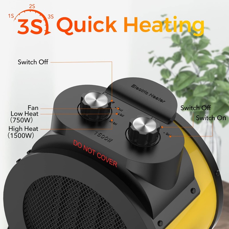 1500W Electric Space Heater with 90 Adjustable Angle, Overheat Protection,