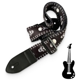 VJUYSW Guitar Strap / Bass Strap Polyester Carry Strap for Acoustic/Electric Guitar or Bass Includes Holder and Cool Skull Design 5 cm Wide Length from 82 to 130 cm Adjustable