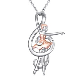 HOOHWE Sterling Silver Two Tone Treble Clef Music Note Necklace Women's Love Heart Ballet Necklace for Women Jewellery Gift for Music Dance Lovers, Sterling Silver