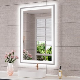 ISTRIPMF Silver LED Mirror for Bathroom, 24x36 Brushed Nickel Lighted Mirror with Front Light and Backlit, Dimmable Led Vanity Mirror for Wall, Memory, Tempered Glass, Anti-Fog