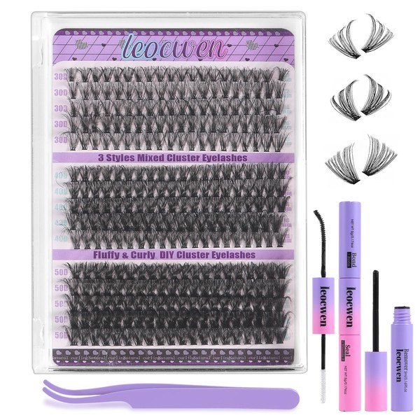 leocwen Fluffy Lash Clusters Kit - 300 Clusters (30D/40D/50D) 5