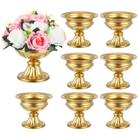 Ziliny 8 Pcs Gold Vases for Wedding Centerpieces 6.38 Inch Tall Metal Compote Vase Bulk Gold Trumpet Vase Flower Holder Wedding Table Centerpieces Decor for Wedding Party Anniversary Home Decor