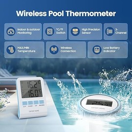 Floating Pool Thermometer & Receiver Set, Wireless Pool Thermometer Floating Easy Read, Digital Pool Thermometer Floating, IPX7 Waterproof Outdoor Thermometer for Pool, Hot Tubs and Ponds, Aquariums
