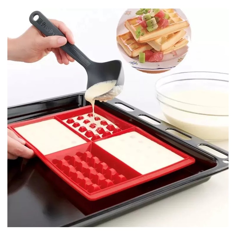 Launer Molde Silicona Wafflera 4 Cavidades Repostería Waffles 2 Pza