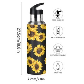 JUMBEAR Sunflower Water Bottle Acuum Insulated Stainless Steel Leakproof Wide Mouth with Straw Lid for Fitness Gym and Outdoor Sports 22OZ