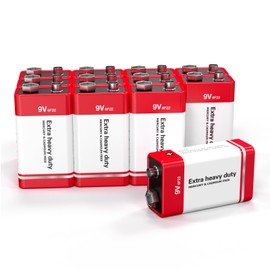 9V Batteries Carbon 9 Volt Battery for Smoke Detector 6F22 Square Battery, Long-Lasting, 12 Pack