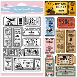 GLOBLELAND Vintage Ticket Clear Stamp for Scrapbooking Train Airplane Tickets Silicone Stamps Tag Frame Transparent Stamp for Card Making DIY Embossing Journaling