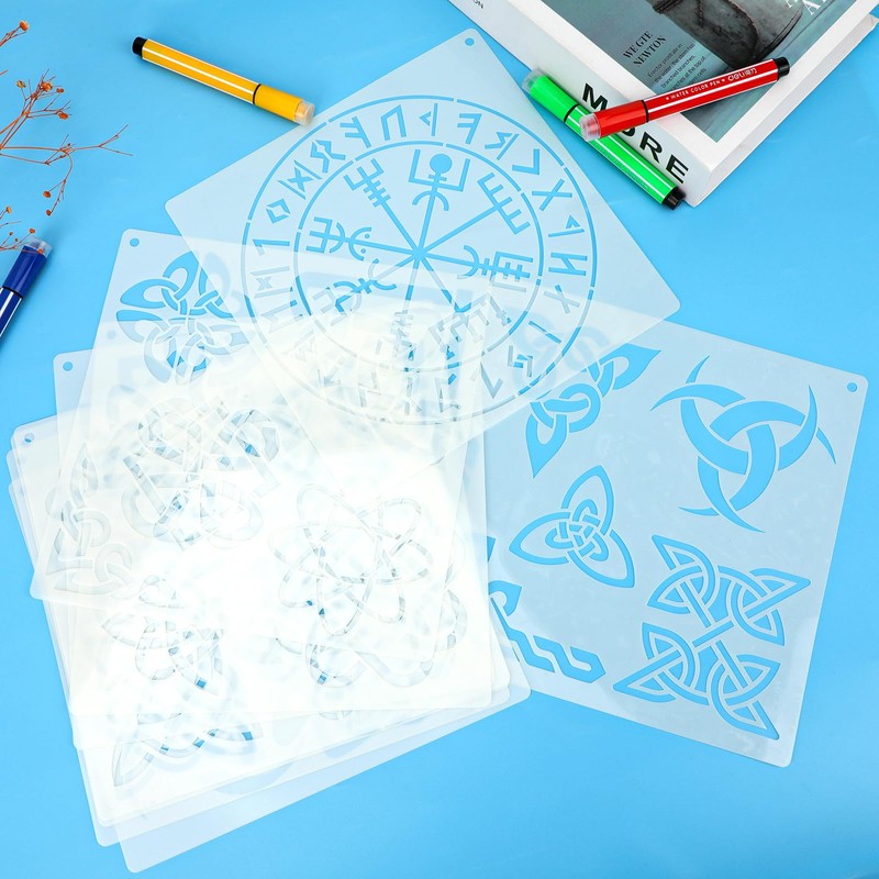 JSRQT 9Pcs Runes Stencils for Painting,Celtic Drawing Stencils Template, Reusable