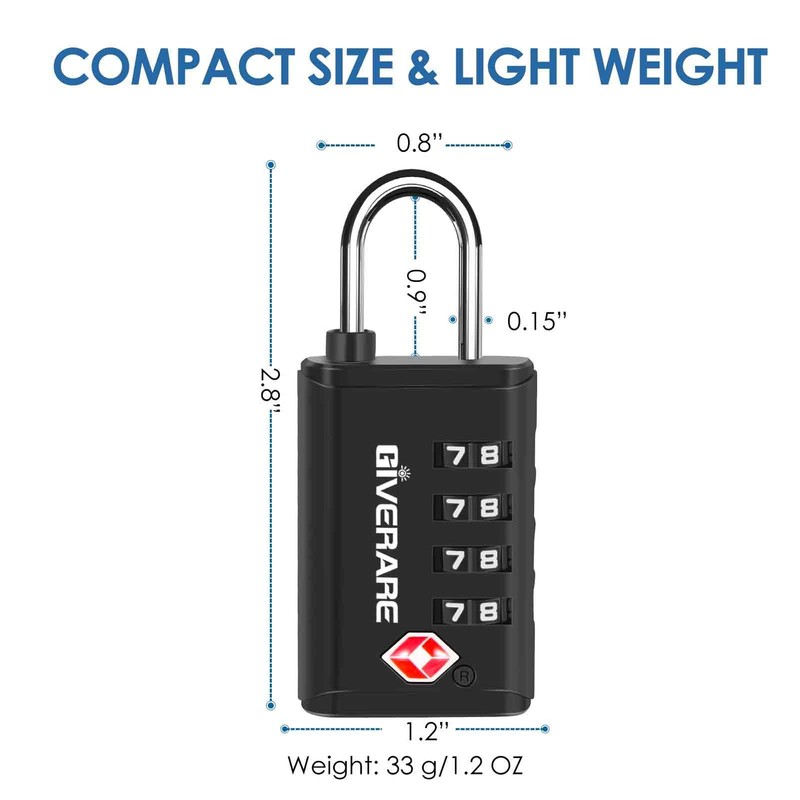4 Pack TSA Approved Travel Luggage Locks 4-Digit, Open Alert