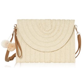 Aucuu Woven Bag for Ladies，Women Straw Purse Clutch Bag Summer Beach Bags Straw Crossbody Bag with Adjustable Strap, Natural Handmade Straw Bag Easy to Match Clothes