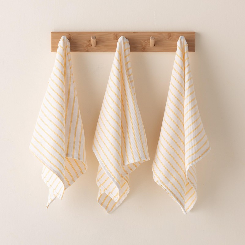 GAMUSI Pack of 3 Yellow Cotton Kitchen Towels 45 x