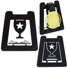 CREATCABIN Medal Holder Medal Display Stand Single Medals Ribbon Hanger Tabletop Display Frame Trophy Shelf Rack Metal Sports Athlete Awards Desktop Mount Decor for Badge Swimming Black 5.04x4.67in