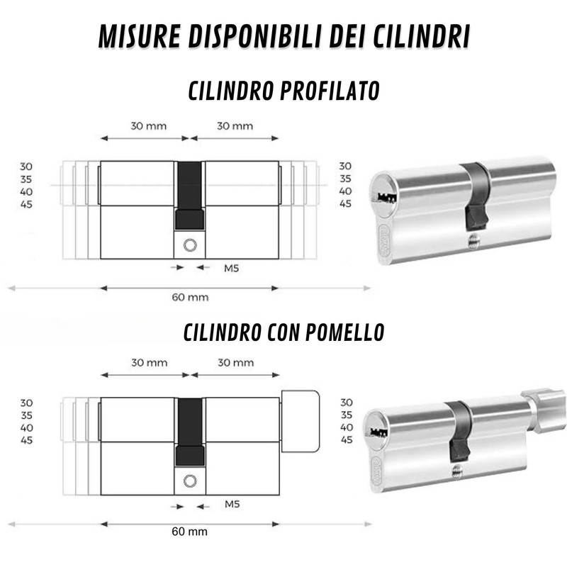 Set of 2 Locking Cylinders with Knob 30/30 mm Keyed