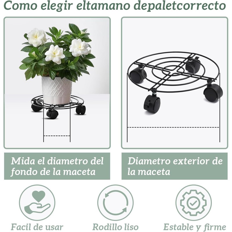 4 Bases para Macetas con Ruedas, Metálica, Soporte Porta Macetas