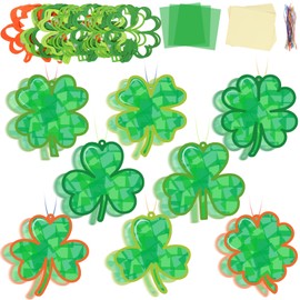 Lonfliness 32 Sets St. Patrick's Day Suncatchers Crafts Kit DIY Shamrock Stained Glass Effect Paper Lucky Clover Craft for Home Classroom Decor Kid St. Patrick’s Gifts Creative Art Projects Activity
