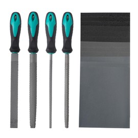 YANMAKE 8inch Wood Rasp File Set, 4pcs Large Wood Files with 12pcs Sandpapers for Woodworking Sharping Wood