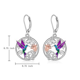 Hummingbird Earrings Purple Hummingbird Earrings for Women Sterling Silver Filigree Hoop Earrings Dangle Cute Animal Hummingbird Bird Jewelry Lover Christmas Healing Gifts