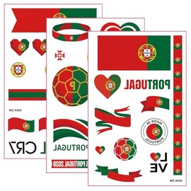 Tatuajes temporales de Portugal, pegatinas faciales con la bandera portuguesa, tatuajes corporales patrióticos rojos y verdes, calcomanías faciales de fútbol de Portugal para la Copa Mundial d