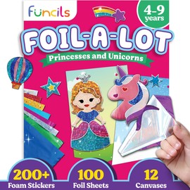 Funcils Foil Art Craft - Unicorn & Princess Sticker Activity Kit, Toddler Arts & Crafts for Kids, No Mess Kids Travel Toys, Games, Fun Birthday Gifts for Boys & Girls Ages 4, 5, 6, 7, 8, 9 Year Old