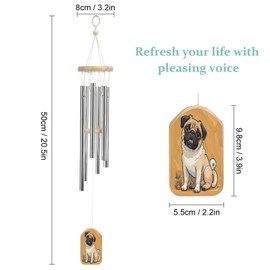 Aluminium Wind Chimes Funny Cartoon Pug Puppy Dogs Printed Wind Chimes Wind Noisemakers Decoration for Patio Garden Yard Indoors Chimes Wind Catcher
