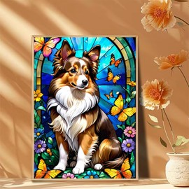PUAGEMTI Sheltie Diamond Art Painting Kits, Animals and Butterflies Diamond Painting DIY 5D Diamond Art Kits for Beginners Adults Gifts Full Drill 5D Diamond Dots Wall Home Decor 12x16 inch