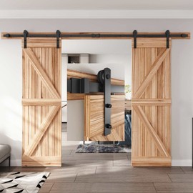 EaseLife 10 FT Double Door Sliding Barn Door Hardware Track Kit,Straight Pulley,Heavy Duty,Slide Smoothly Quietly,Easy Install (10FT Track Kit for Double 30" Wide Door)
