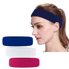 Diadema para hombre y mujer, tela de rizo que absorbe la humedad para deportes, tenis, gimnasio, entrenamiento (blanco, azul, rojo rosa)