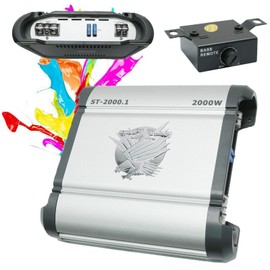 Soundxtrem SX ST-2000.1 Monoblock Car Audio Amplifiers 2000 Watts 1 Channel Power Amp with Bass Knob Remote Subwoofer Variable Crossover for Deep Bass Control