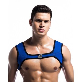 JOCKMAIL Men's Harness Belt Elastic Shoulder Strap Mens Neoprene Harness Mens Crop Top Chest Muscle Harness (US, Alpha, Small, Medium, Regular, Regular, Blue)