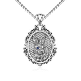 REDSUN Rabbit Necklace 925 Sterling Silver Retro Rabbit Necklace Cute Animal Pendant Jewellery Gift for Girls Rabbit Pendant, Sterling Silver