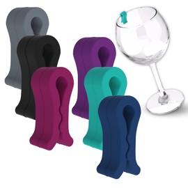 LF Bambú®️ 6 Wine Glass Markers with a Classic Style ┃ Drink Markers for glasses ┃ Silicone drink markers ┃ Party drink tags (Dark Colors (black, gray, dark blue, light sea green, red wine, purple))