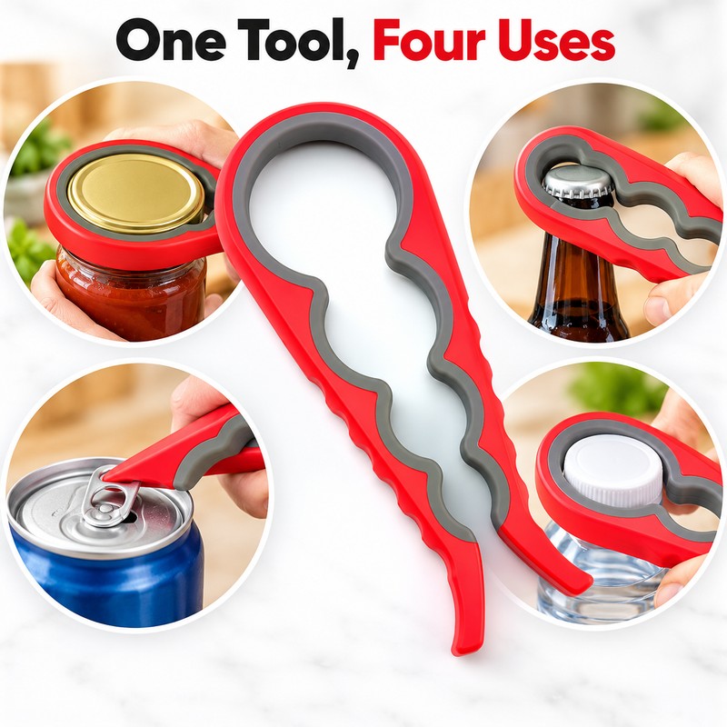 4-in-1 Jar Opener for Kitchen Use – Manual Multi-Purpose Lid,