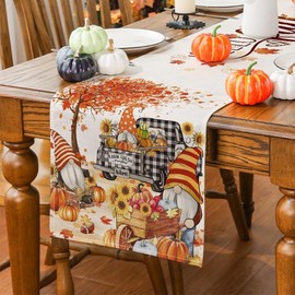 Fall Table Runners, Pumpkin Thanksgiving Table Runner 13 x 72 Inch, Autumn Leaves Harvest Dining Table Decorations for Home