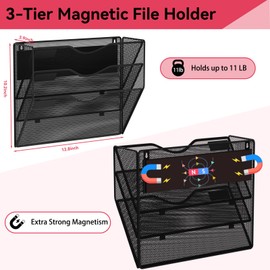 GDINDINFAN 5-Tier Magnetic File Holder, No Drilling Wall File Organizer, File Folder Bins, Mail & Magazine Rack, Magnetic Paper Document Holder for Refrigerator File Cabinets Whiteboard, Black